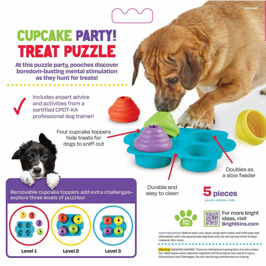 Brightkins Cupcake Party! Interactive Dog Treat Dispensing Toy & Puzzle