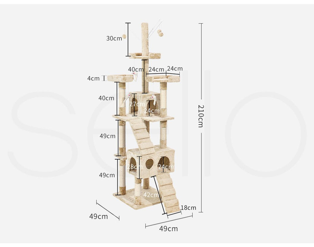 PaWz 2.1M Cat Scratching Post Tree Gym House Condo - Cream