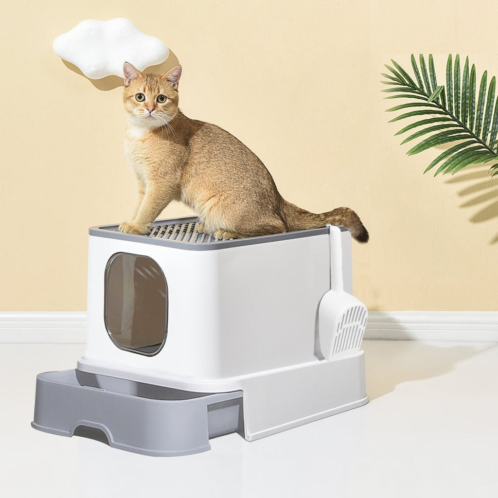 Cat Litter Box Fully Enclosed Kitty Toilet - White